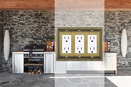 Image of Sunken Pearls Heavy Duty Decorative Wall Plate Switch Plate Outlet Cover (Triple Decorator, Antique Brass)