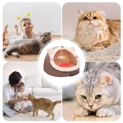 Hundebett für Höhlenhunde – schönes Katzenhaus, halbgeschlossen mit Plüschball | Bequemes Versteck für Katzen, bequemes Hundehöhle für Haustiere, Katzen