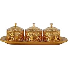 Ramadan Serving Tray with 3 Date Boxes Eid Mubarak Platter Food Storage Container for Serving Candy Nuts Sweets Pastry Dessert