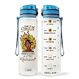 64HYDRO 32oz 1Liter Motivational Water Bottle with Time Marker, She is Sunshine Mixed with...