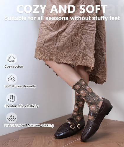 Image of IIG Womens Novelty Cotton Crew Socks Cute Animals Socks Fun Flower Socks (fit women's shoe size 5-9)
