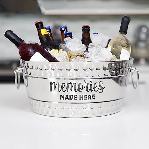 BREKX Personalized Hammered Stainless-Steel Double-Wall Insulated Anchored Bolt Beverage Chiller, Drink Tub & Ice Bucket for Parties - Wedding, Anniversary, or Engagement Gift (12 Quarts / 3 Gallon)