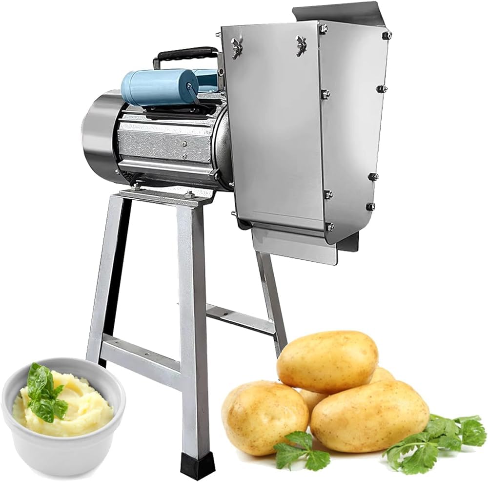 Presse-purée électrique 1100 W en acier inoxydable avec arbre et engrenage. Haute capacité de pression pour purée de pommes de terre, ail et tomates. Nettoyage facile pour une utilisation domestique