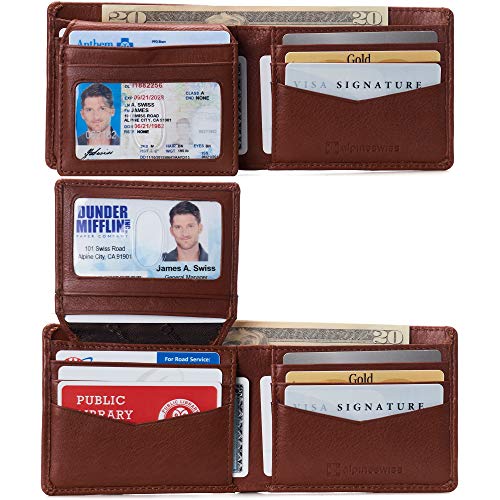Image of Alpine Swiss Connor Executive Bifold Wallet | Business Passcase for Men | Premium Leather | Dual ID Windows | RFID Blocking | Gift Box Included Soft Nappa Tan