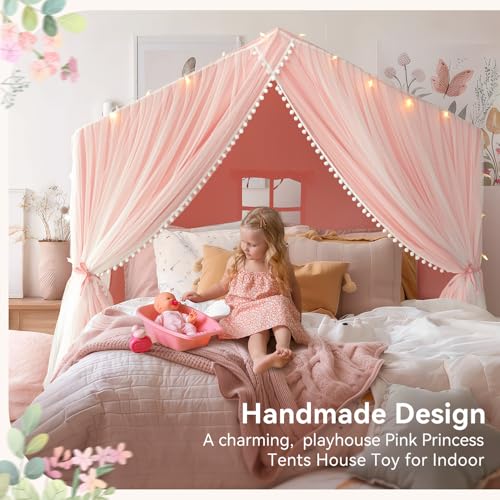 Kids Tent with Mat, Kids Play Tents Indoor, Princess Tent for Girl, Toddler Tents Playhouse for Kid, Large Play Cottage  - Additional View