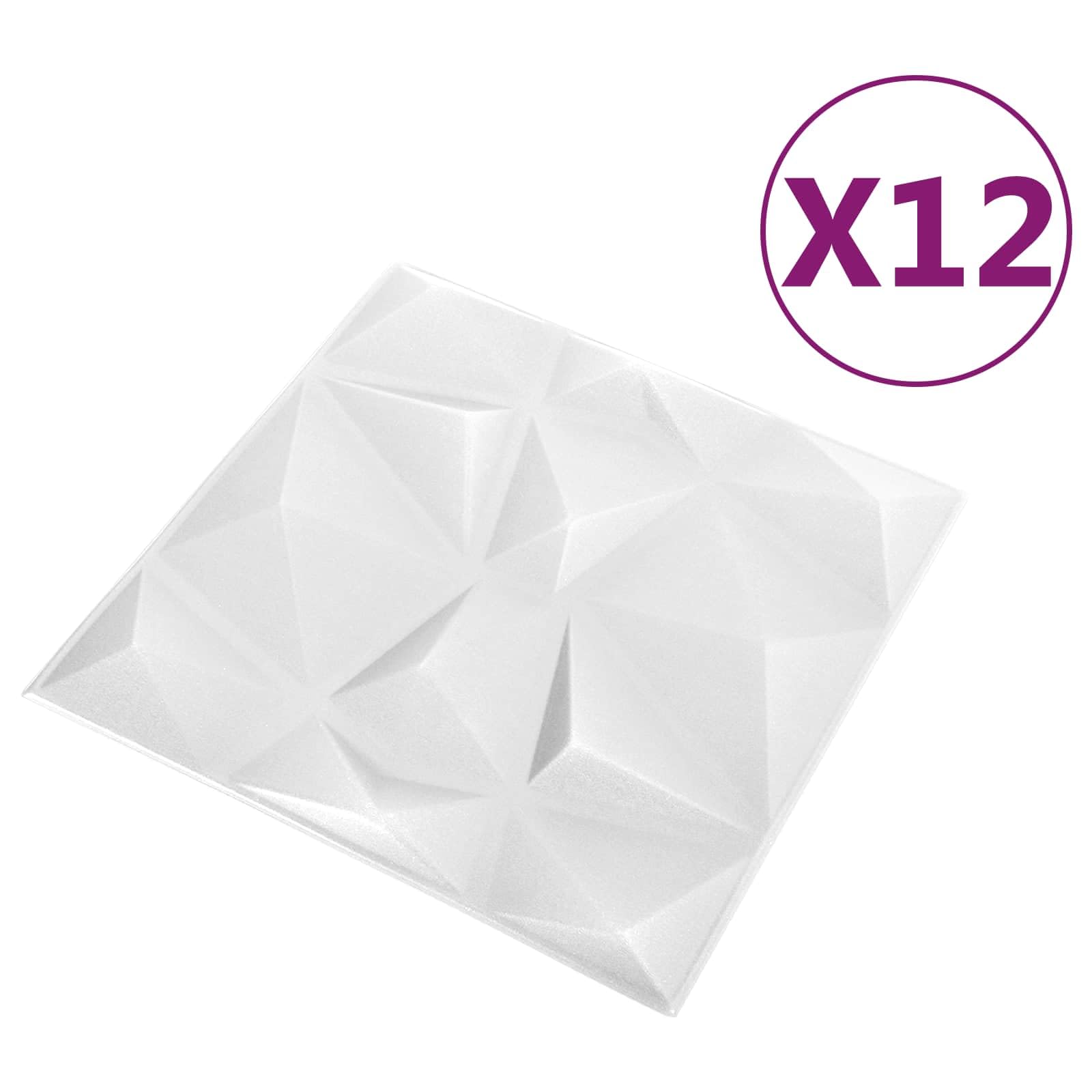 XPS piankowe panele ścienne 12 sztuk 50 x 50 cm białe | Diamentowy wzór 3D, samoprzylepny, do samodzielnego przycięcia, do salonu, sypialni