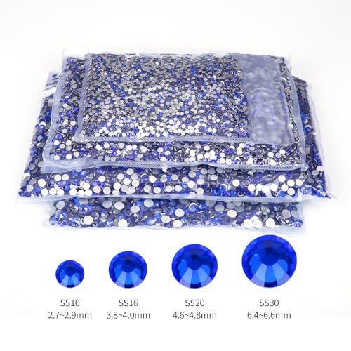Image of 2000PCS Royal Blue Rhinestones Bulk, Flat Back Crystal Glass Stone Round Gems,SS30, 6.4-6.6mm