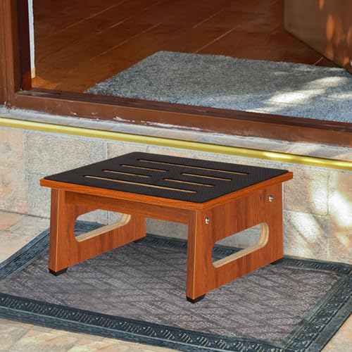 Image of One Step Stool for Bed, Wooden Step Stool with Non-Slip Feet, 450 LBS Capacity Stepping Stool for Adults Seniors, Bedside Steps for High Beds, Bathroom Kitchen Bedroom, Easy to Assemble, Rustic Brown