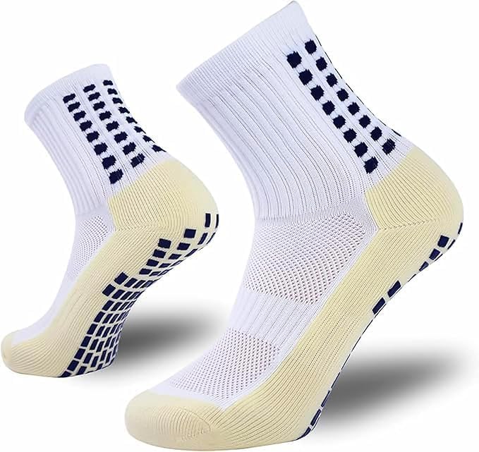 Hi-Tech Performance Athletic Grip Socks for Men & Women | Crew Length Anti-Slip Rubber Grip Socks for Football, Running, Gym & Training | Thick Cushioned Sports Socks (White)-image-11