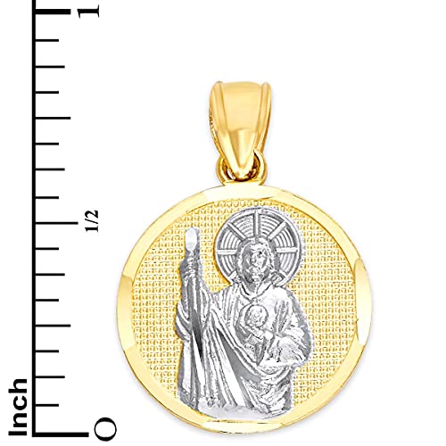 10k Real Solid Gold Two Tone St. Jude Coin Pendant, Everyday Wear Patron Saint Judas for Necklace, Catholic Protection Jewelry Gifts for Her3