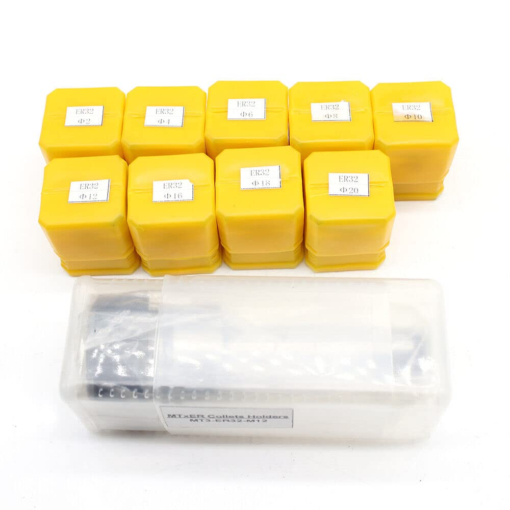 Juego de 9 alicates de sujeción ER32 MT3 M12, portabrocas de 2 a 20 mm, juego de casquillos de sujeción de acero al carbono, para máquina de grabado CNC, fresadora, portaherramientas
