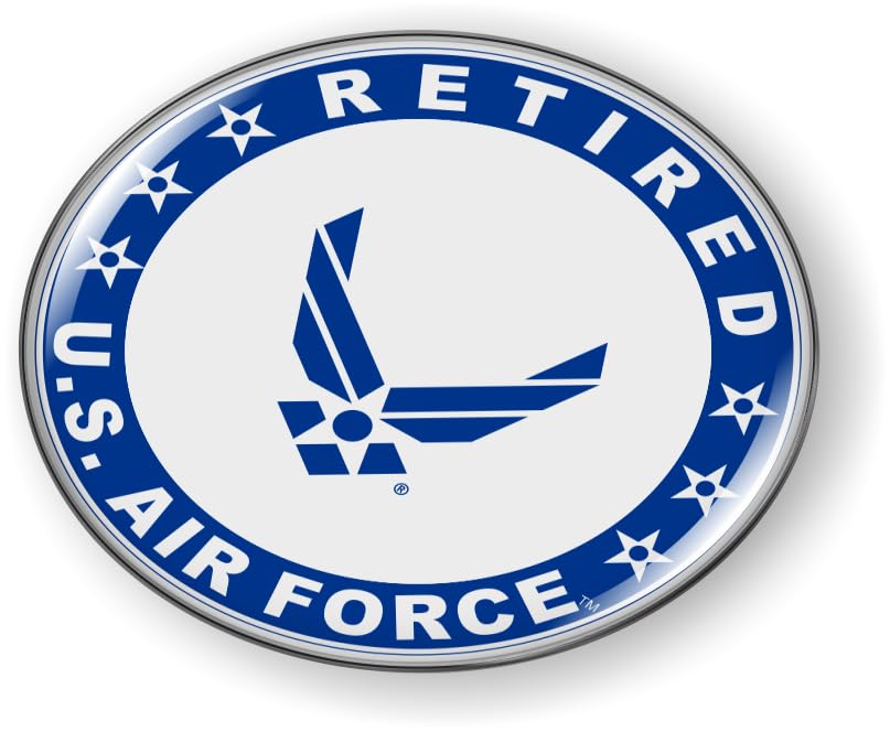 Image of US Air Force Retired with USAF Blue Arnold Wings & Star CAR Emblem Flexible | Official USAF and USSF Licensed Product, 3D Domed, U.S. Air Force Symbol Badge, Sticker, made by BestLicensePlateFrames