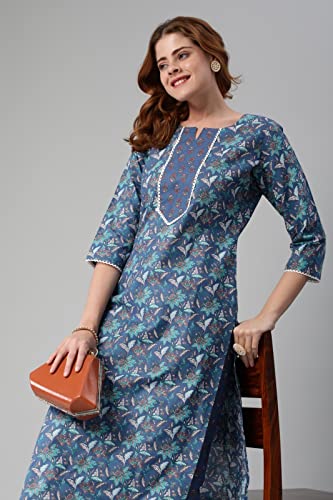 Image of GoSriKi Women's Cotton Blend Printed Straight Kurta With Pant