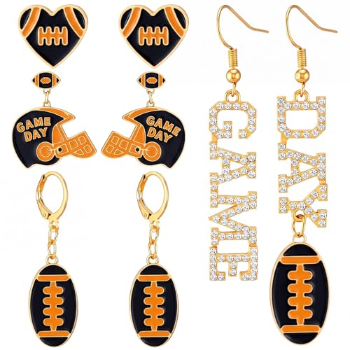 Image of Liliaafar 4 Pairs Game Day Football Earrings for Women | Football Mom Sports Game Day Charm Accessories for Outfits Shirts Set Fall Sport Jewelry Cute Sport Stud Football Sport Fans