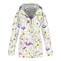 White Waterproof Jackets Women Long Rain Coats Ladies Waterproof Jackets With Hood Flower Print Rain Coat Hooded Trench Coat Packable Jacket Long Waterproof Coats For Outdoor Hiking Camping 3Xl