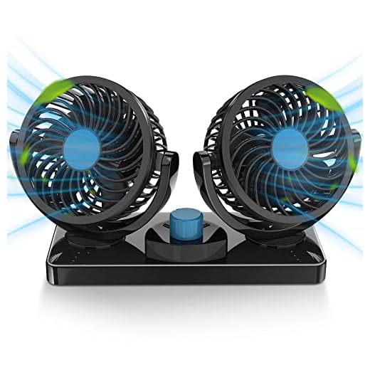 FiveJoy 360 Degree Rotatable Car Fan - 12V DC Electric 2 Speed Dual Head Fans, Quiet Strong Dashboard Cooling Air Circulator Fan for Sedan SUV RV Boat Auto Vehicles Golf or Home