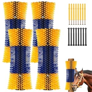 4 Pack Livestock Scratch Brush with Screws, Horse Scratching Post Goat Scratcher Brushes, Full Massage Grooming Brush for Cow, Cattle, Sheep, Pig Back Itching Relieve, 17.1 x 7.2 Inch