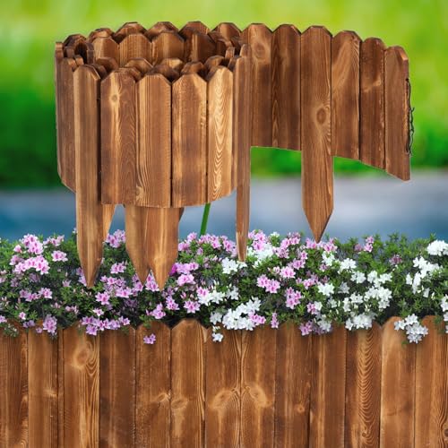 LINSHRY Wood Garden Fence, 8in (H) x 12ft (L) Wood...