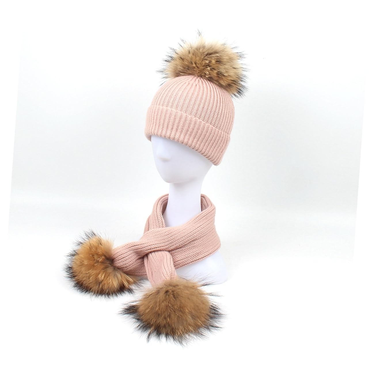 FOMIYES 2PCS Childrens Scorpion Hair Ball Hat and Scarf Set Warm Thickening Winter Outfit for Boys and Soft Comfortable Pink for Outdoor Activities and present Giving