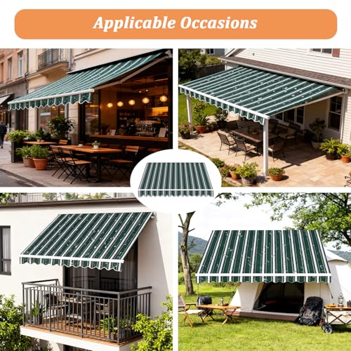 Auvent de terrasse rétractable 3x2,4 m en polyester rayé vert et blanc - 3