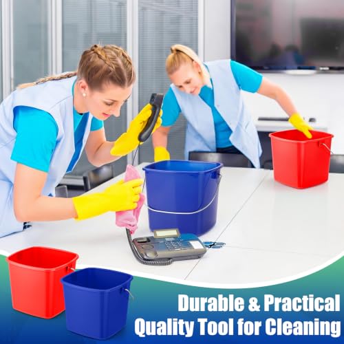 Image of Zhehao 6 Pcs 3 Quart Bucket for Cleaning Small Sanitizer Bucket for Restaurant Square Plastic Pail with Handles for Home, Offices, Commercial Use, Food Service(Red,Dark Blue)