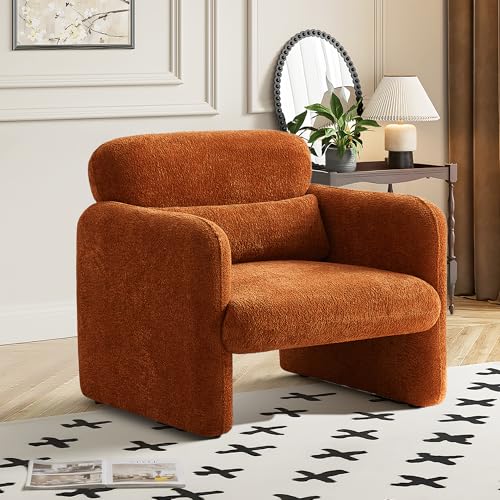 VASOENY 33.86' Accent Chairs, Modern Upgrade Sherpa Fabric Arm Chair Comfy Upholstered Armchair Leisure Single Sofa Chair with a Waist Pillow for Bedroom, Office and Living Room