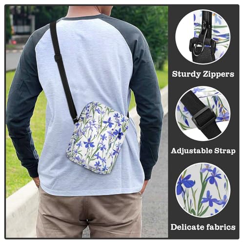KLL Beauty Spring Blue Iris Flowers small messenger bag for men Vegan Leather Crossbody Small Bag For Women Casual Shoulder Handbag For Travel 6