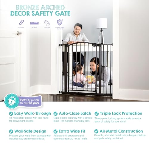 Regalo Safety Arched Baby Gate for Doorways & Bottom of Stairs, Fits Openings 75-87cm (Extension Included), Pressure Mounted for Babies, Toddlers & Pets, Bronze - Image 5