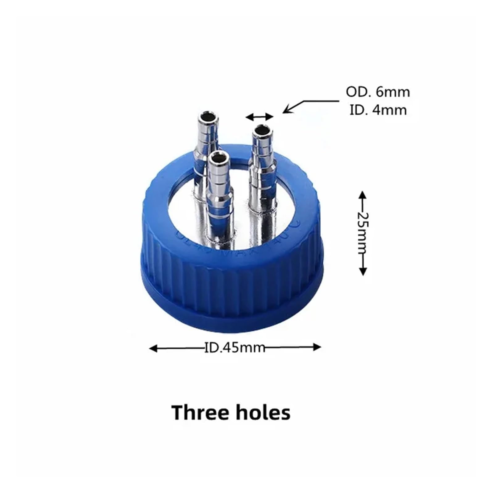 Nasadka bezpieczeństwa GL45 Headspace SS do węża 5 mm, niebieska nasadka ładująca, bez szklanej butelki, 1 szt. (trzy otwory)