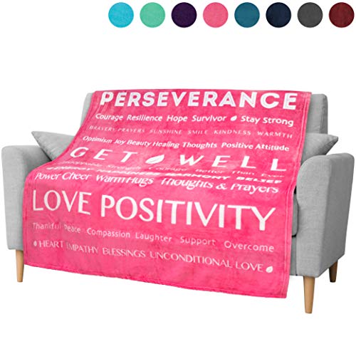 PAVILIA Inspirational Blanket with Healing Thoughts for Cancer Recovery | Soft Fleece Warm