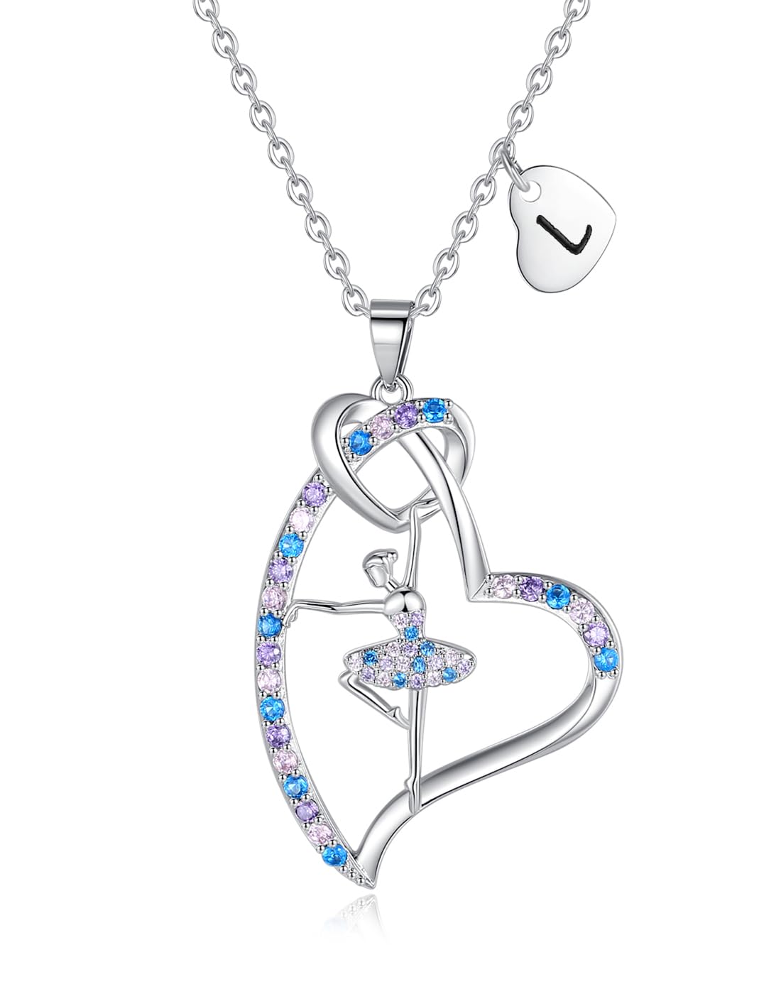 Ballerina Necklaces Gifts for Girls Ballet Dancer Necklaces for Teens Little Girls Heart Initial Dance Necklace Jewelry GiftsWomen