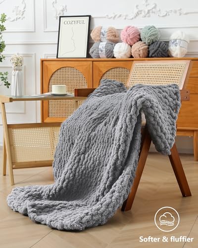 Image of Cozyful Chunky Yarn for Hand Knitting, #9 Thick Jumbo Big Chunky Yarn for Crocheting, Super Chunky Knit Blanket Yarns, Large Chunky Chenille Yarns, 8 Pack (30 yds 8 oz Each Skein), Light Grey