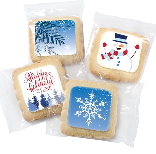 Image of Happy Holidays Cookies Gift Basket for Men Women Kids | Holiday Gourmet Corporate Food Gift INDIVIDUALLY WRAPPED | 12 Decorated Sugar Cookies Winter