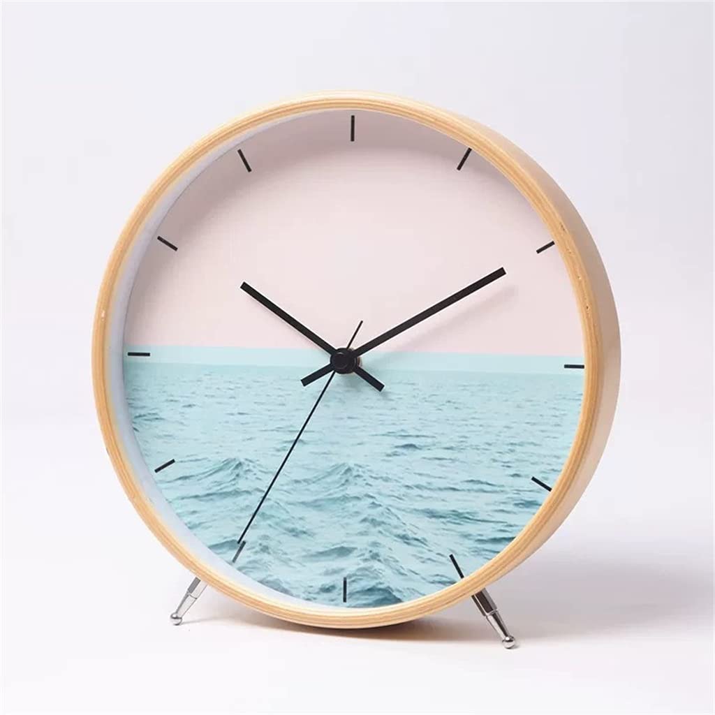 HRWLY Ocean Pattern Clock Minimalist Living Room Decoration Mute Desktop Solid Wood(3-pack)