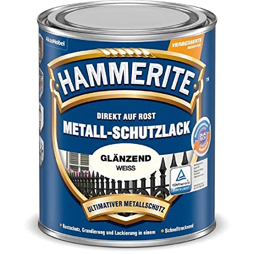 Hammerite Metallschutzlack Glänzend, 3in1- Rostschutz, Weiß, 250 ml