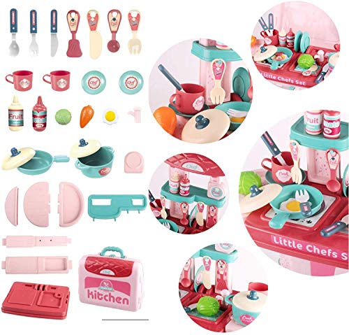 Image of LONGMIRE Plastic 42 Pcs Big Size Kitchen Playset | Musical & Light Kitchen Set Toy for Kids with Sound and Accessories Set for 4 Year Old (Tool Suitcase)