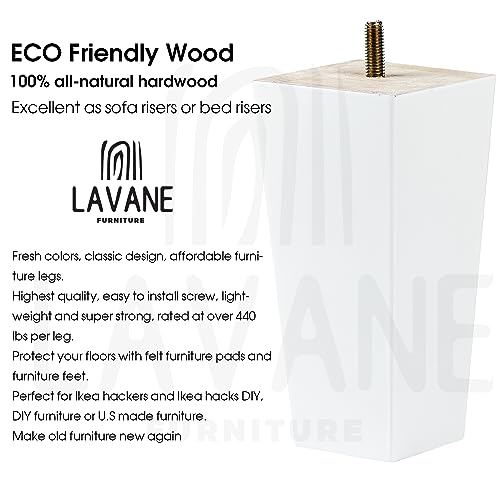 La Vane 8 inch / 20cm Solid Wood Furniture Legs Set of 4, White Square Pyramid Replacement Feet for Couch Sofa Armchair - Image 3
