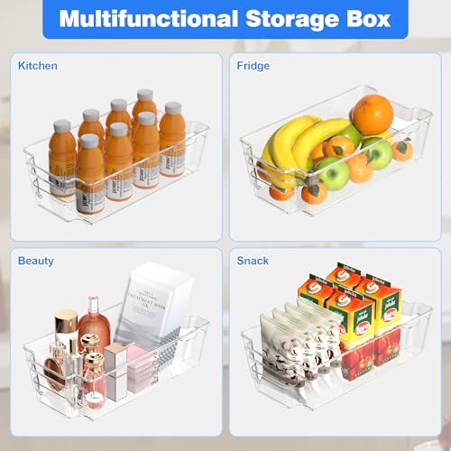 6 Pack Clear Refrigerator Storage Bins, Stackable Plastic Fridge Organizer Kitchen Pantry Storage Bins with Handles for Snacks, Freezer, Kitchen Cupboard, and Cabinet Organization - Image 3