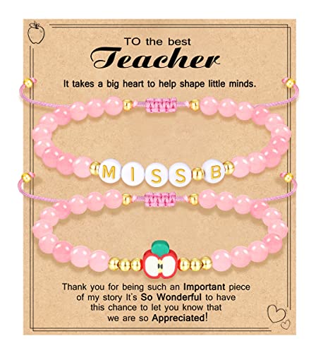 Teacher Appreciation Bracelet Gifts for Women Initial Beaded Bracelets Back to School Thank You Teacher Gifts 2pcs Link Bracelet New Teacher Graduation Gift Birthday Retirement Teachers' Day Jewelry