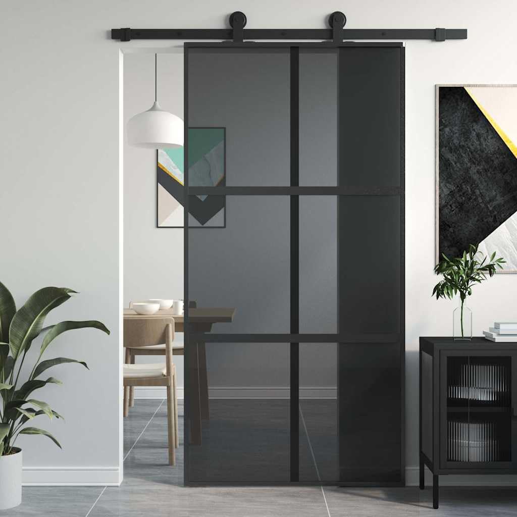 Porte coulissante noir 102,5x205 cm verre trempé aluminium,Matériaux de construction,Portes,Portes d'entrée,155215
