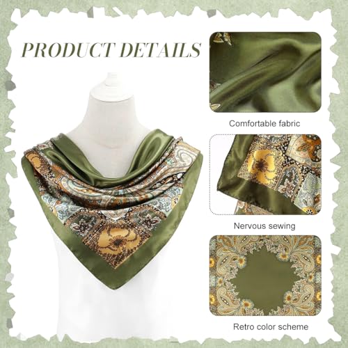 Image of SANNIDHI Hair Head Scarf for Women Satin Silk Like Neckerchief Fashion Print Square 35in Bandana Handbag Decor
