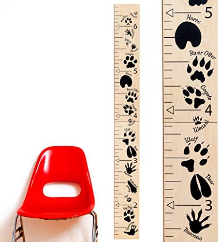 Headwaters Studio Wooden Ruler Growth Chart for Kids, Boys and Girls - Height Chart & Height Measurement for Wall - Kids Nursery Wall Decor and Room Hanging Wall Decor - Natural w/Animal Tracks