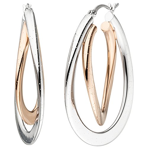 Jobo Damen-Creolen aus 925 Sterling Silber Bicolor vergoldet Oval