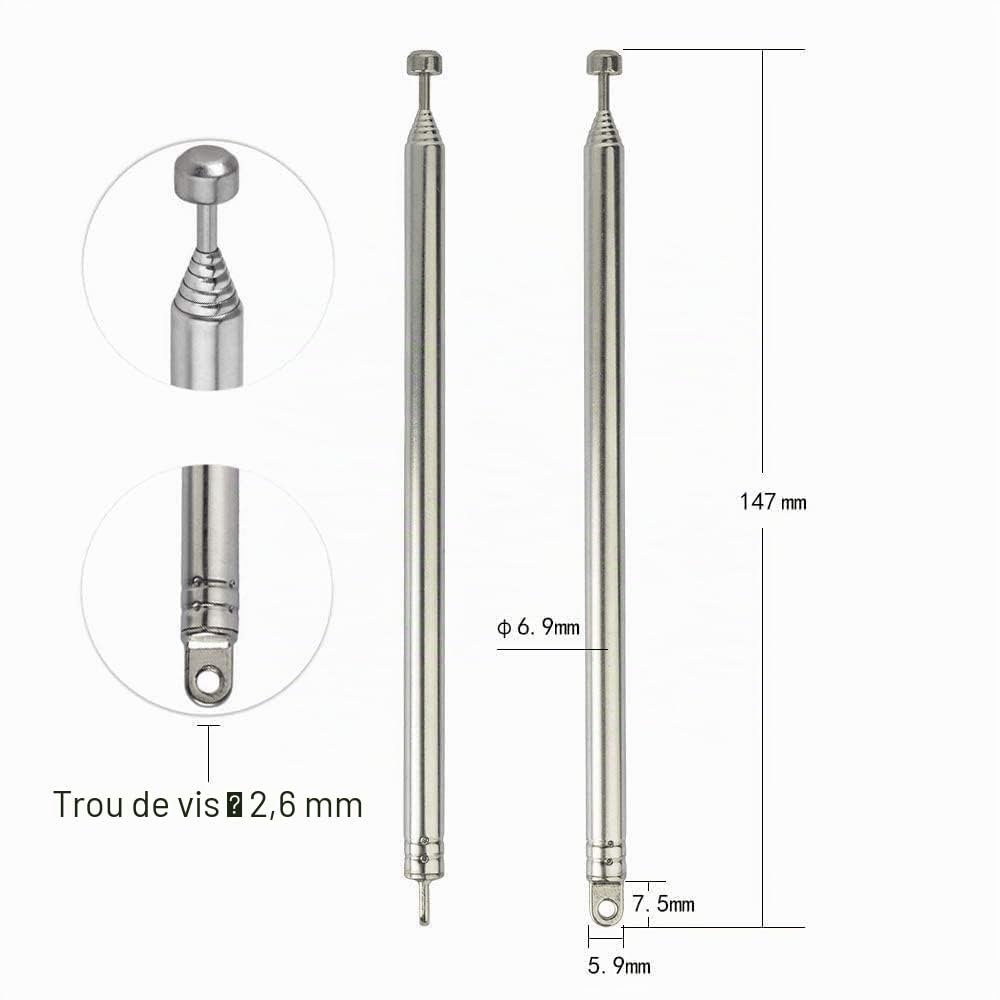 Bingfu Antenne Télescopique Radio FM Dab Portable Interieur 74 cm 7 Sections Antenne Remplacement pour pour Radio Transistor Poste Portable Tuner Chaîne HiFi Récepteur AV Home Cinéma Audio CD,2 Paquet