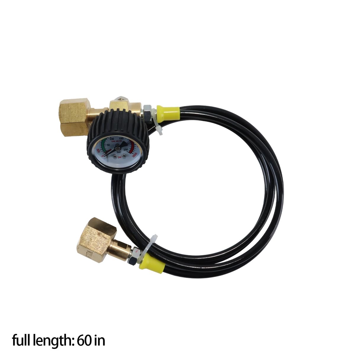 Manguera de transferencia de CO2 de 1,5 m con manómetro de 3000 PSI (2 roscas W21.8-14) para transferencia de CO2 de botella a botella grande.