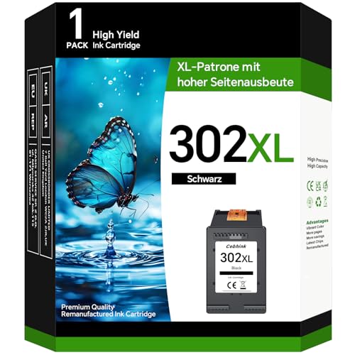 Cebhink 302 Schwarz Druckerpatronen für HP 302 Druckerpatronen Schwarz 302XL Kompatibel mit HP Envy 4520 4522 4525 4527 DeskJet 3630 3636 3638 3639 3633 2130 OfficeJet 3831 3830 3833 5220 5230