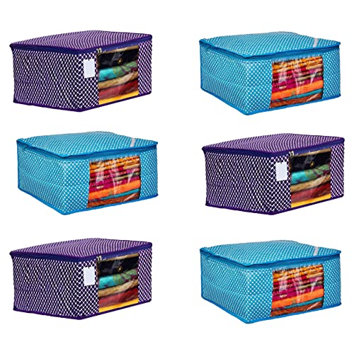 Image of Bag Clothe|Suit Bag|Cotton Saree Cover Closet Orgnizer /Saree Bags for Wardrobe Orgnizer Clothe Covers | Cover|Dress Cover Bag (Pack of 6, SkyBlue + Purple)