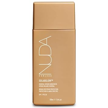 Nuda SolarGlow Zinc Oxide Sunscreen Serum | Daily SPF 30 Broad-Spectrum Mineral Face Sunscreen for Women | with Squalane & Vitamin E, Non Comedogenic for Sensitive Skin | Reef Friendly, 1.6 Fl Oz