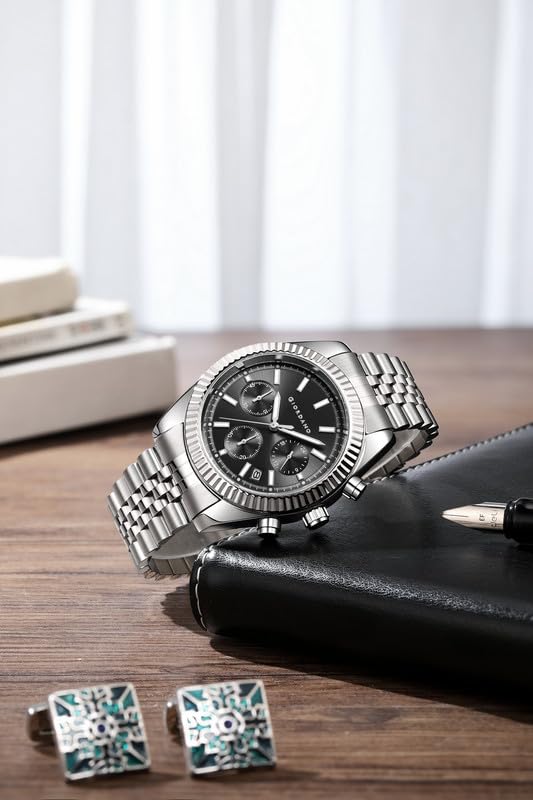 Image of GIORDANO Chronograph Analog Watch for Men - Textured Bezel, Luminous Index Markers, Stainless Steel Strap & Date Display