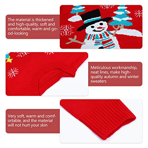 Amosfun Suéter de Natal Boneco de Neve Inverno Quente Pulôver Gola Redonda Suéter Feio Vermelho Nata